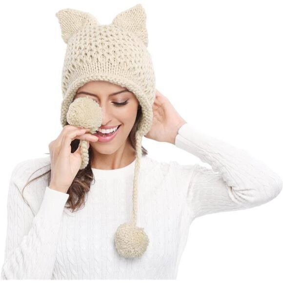 Women\'s Winter Cute Cat Ears Knit Hat Ear Flap Crochet Beanie Hat main image 6